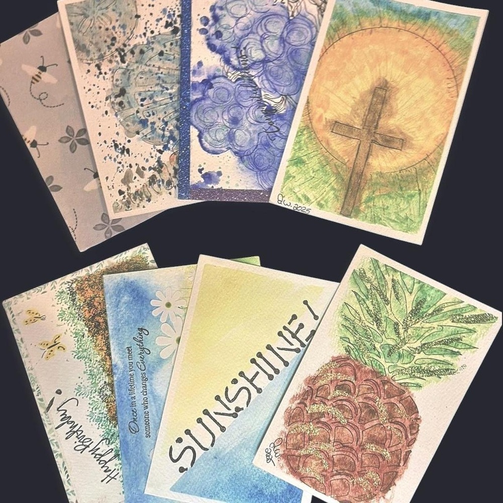 8 Handmade Watercolour Postcards